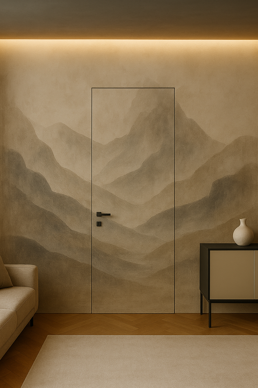 Przykładowe wykończenie drzwi tapetą