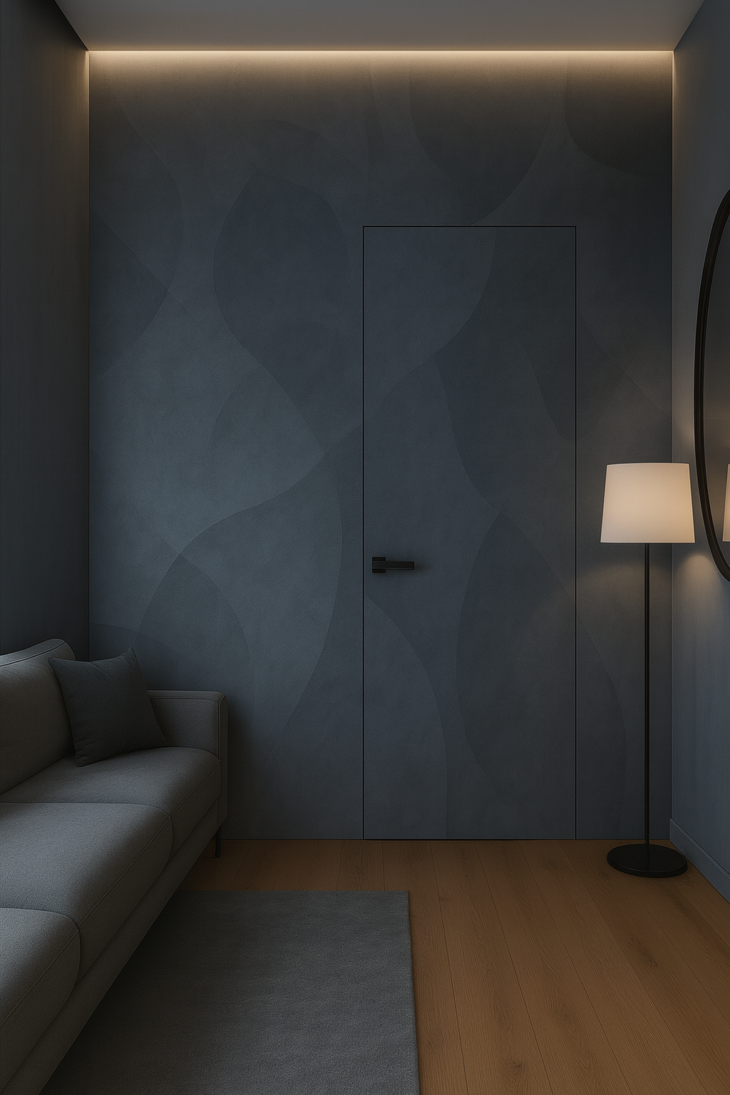 Przykładowe wykończenie drzwi tapetą